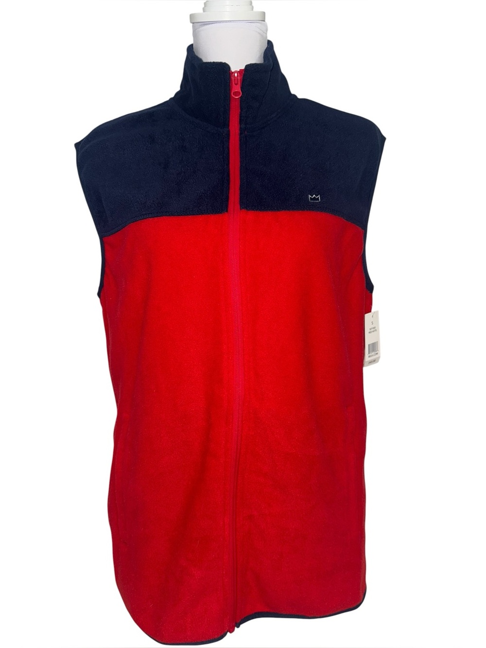 Crown & Ivy Women’s S Red Navy Colorblock Fleece Full Zip Vest NWT